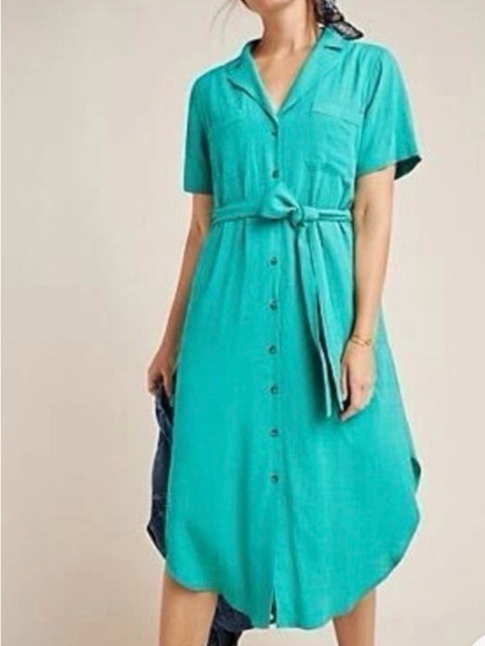 Anthropologie Maeve Turquoise Aria Textured Midi Dress